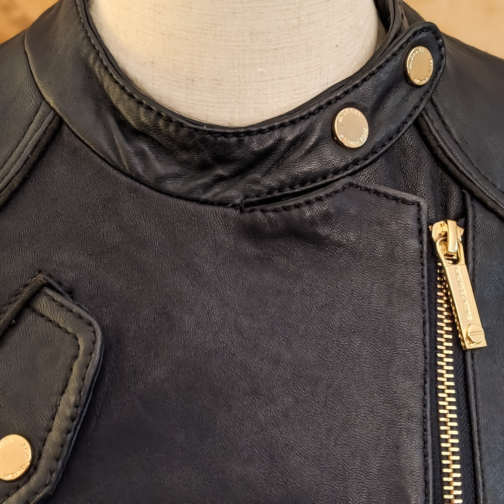 MICHAEL KORS Genuine Leather Motorcycle Jacket - Picture 6 of 9